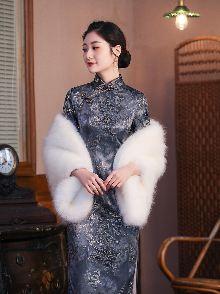 Summer lightweight dark retro long fitted cheongsam, with short sleeve, light style
