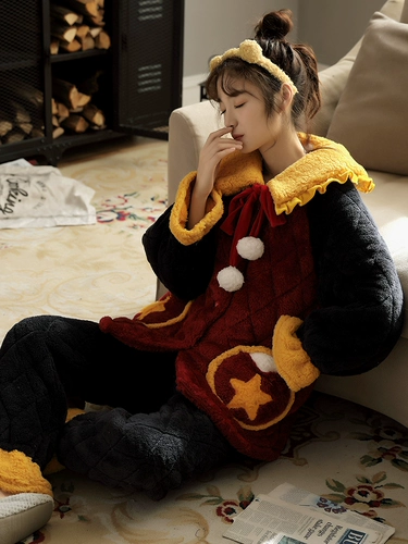 Зимняя коралловая бархатная флисовая фланелевая пижама, удерживающая тепло стеганая куртка, комплект, увеличенная толщина