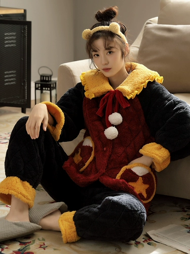 Зимняя коралловая бархатная флисовая фланелевая пижама, удерживающая тепло стеганая куртка, комплект, увеличенная толщина