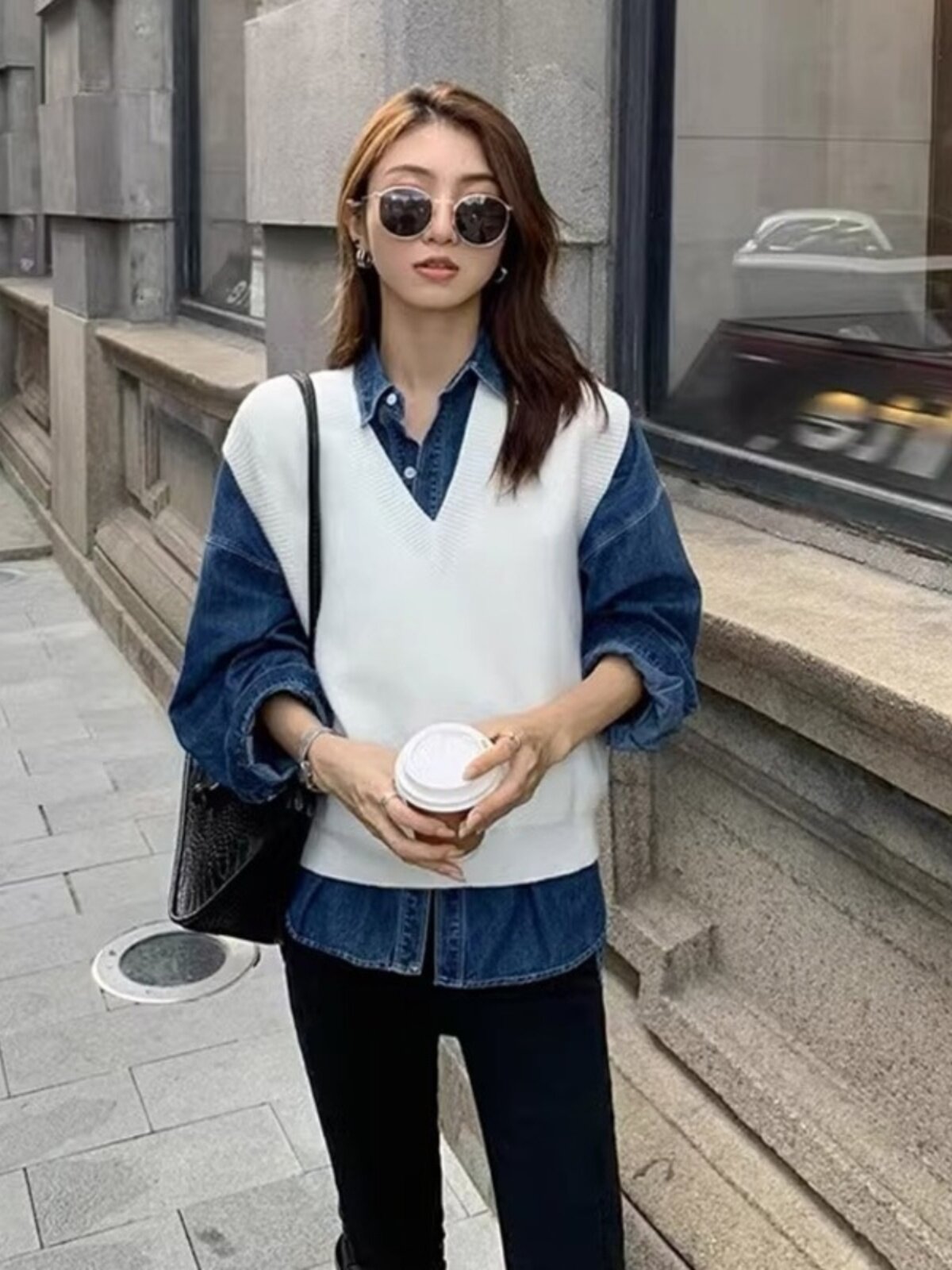 Свитер, жилет, рубашка, весенний трикотажный комплект