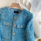 Синяя демисезонная элитная утепленная куртка, французский стиль, изысканный стиль, в стиле Шанель, 2025 года, оверсайз