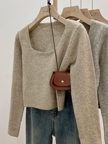 Трикотажная рубашка, демисезонный весенний свитер, квадратный вырез, увеличенная толщина