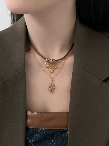 Выпуск Sai Mailard, двухслойное кожаное ожерелье Sun Star, ретро-осенне-зимнее сексуальное модное нишевое высококачественное свитер-цепочка