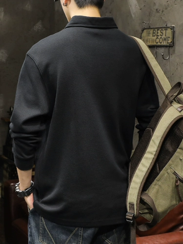 Футболка polo, мужской качественный лонгслив, хлопковый свитшот для отдыха, в американском стиле, 300 грамм