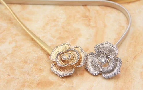 Beauty Talk Рекомендуемая модель, украшенная розовыми стразами, эластичный тонкий пояс, женский пояс с цветочным язычком, сохранение цвета