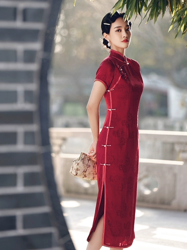 Ретро ципао для матери, летнее красное вечернее платье для невесты, коллекция 2023