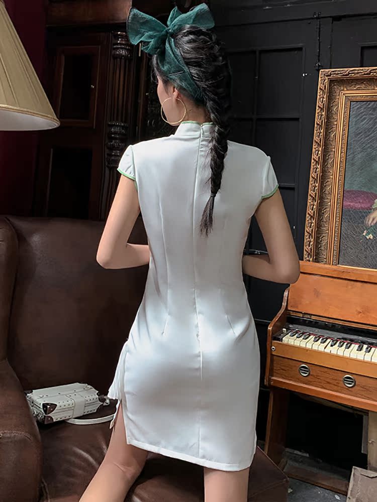 White lightweight cheongsam, dress, skirt, 2021 years, light style, suitable for teen, 