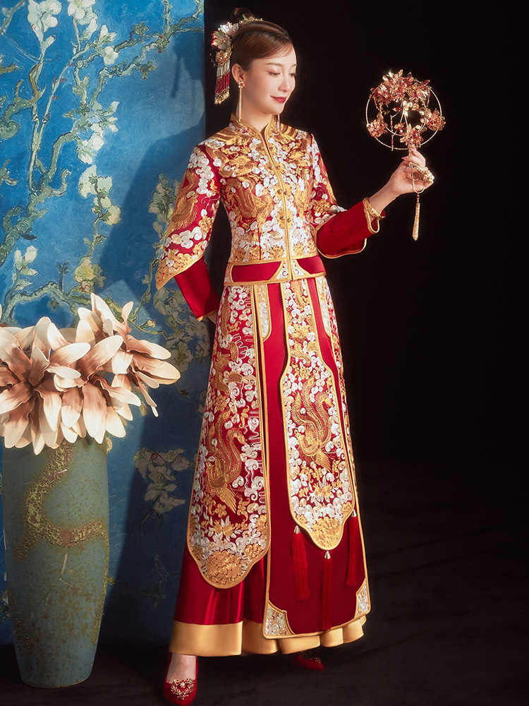 Autumn suhe traditional wedding dress for bride, dragon and phoenix, 2022 collection