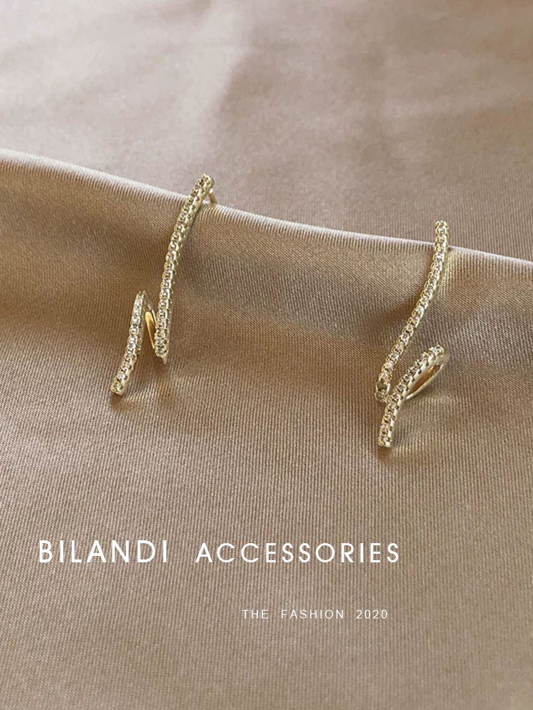 比兰迪 Sophisticated fashionable earrings with zircon, silver 925 sample, light luxury style