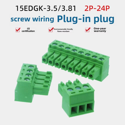 15Edgk3,5 мм, вилка 3,81, зеленая клеммная колодка, вилка, 2P, винтовая проводка, 3P, медное основание с отверстием, защита окружающей среды
