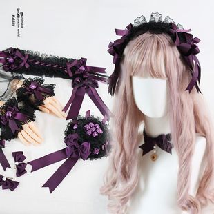 Black and Purple Lolita Gothic Doll Rose Headband Hairpin Headpiece Original Bow Hair Accessory Lolita Hat