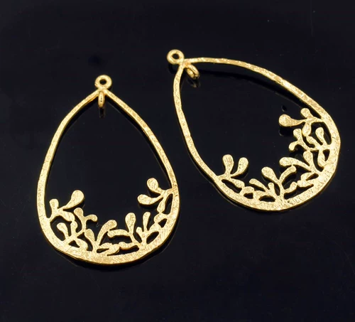 Медные перспективы с настоящими золотыми листьями опадение капель воды в форме овальных цветочных серьгов ожерелье Diy Jewelry Accessory