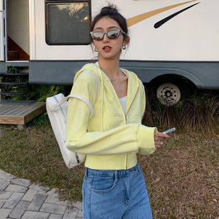 2025 Early Spring Hooded Sweatshirt Cardigan Women's New Korean Style Short Loose Casual Most Easily Matching Long Sleeve Top Top