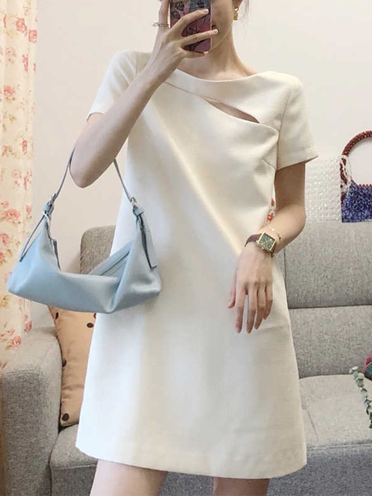 Spring design white dress, 2021 years, french style, trend of season, fitted Spring design white dress, 2021 years, french style, trend of season, fitted