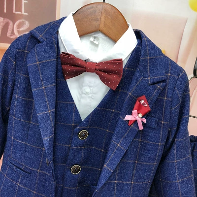 Детский флисовый классический костюм, комплект, пианино для мальчиков, удерживающее тепло демисезонное платье, 3 предмета, осенний сезон