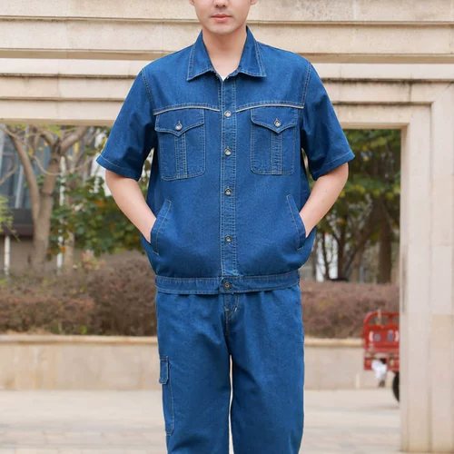 Летний хлопковый джинсовый комплект для работы, износостойкая летняя одежда, рабочая одежда