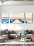 Декоративная живопись для гостиной, скандинавское побережье, диван, фон, настенная живопись, современный минималистичный морской пейзаж, триптих, атмосферная настенная живопись
