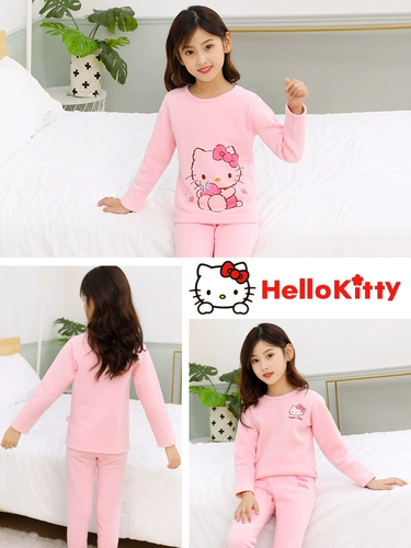 Hello kitty, детское удерживающее тепло нижнее белье, детский комплект, утепленное хлопковое зимнее термобелье, пижама