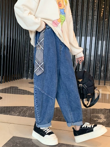 Осенние джинсы, модные детские штаны, коллекция 2021, в корейском стиле, подходит для подростков, популярно в интернете, в западном стиле