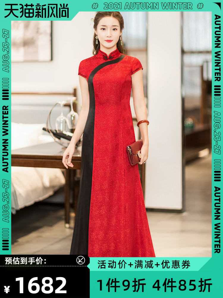 华族经典 Elite silk red elegant dress for mother, cheongsam, 