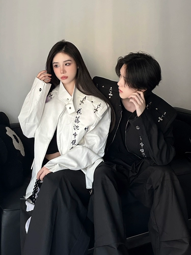 Осенний костюм, металлическая куртка, парная одежда для влюбленных, китайский стиль, свободный крой, с вышивкой