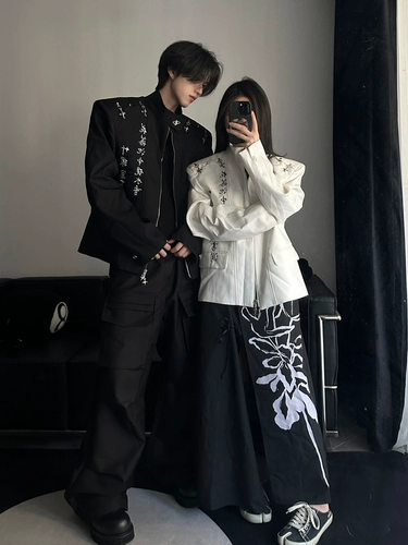 Осенний костюм, металлическая куртка, парная одежда для влюбленных, китайский стиль, свободный крой, с вышивкой