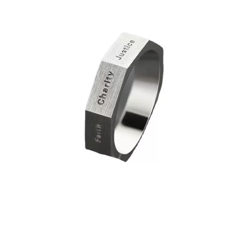 Men's ring with letters for students, on index finger