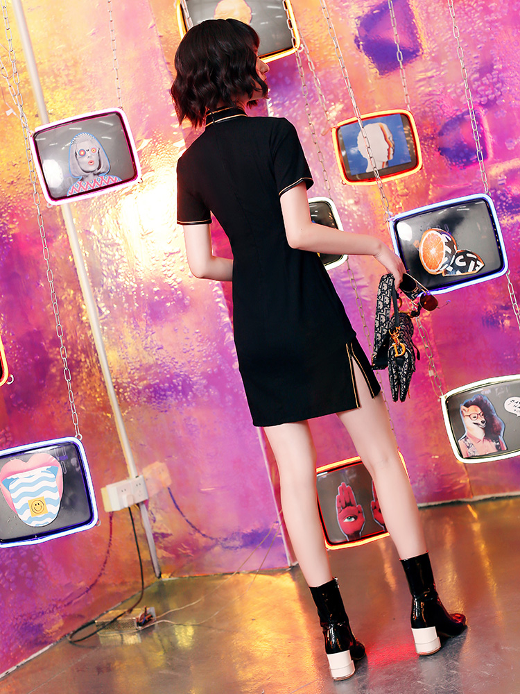 Black lightweight cheongsam, autumn dress, light style, Chinese style, suitable for teen