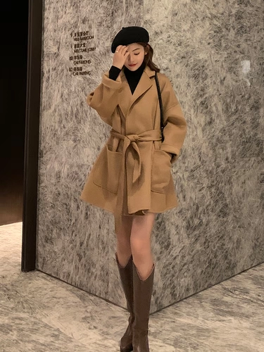 Двусторонное кашемировое демисезонное длинное элитное шерстяное пальто, подходит для подростков, 2020 года, средней длины, яркий броский стиль, по фигуре