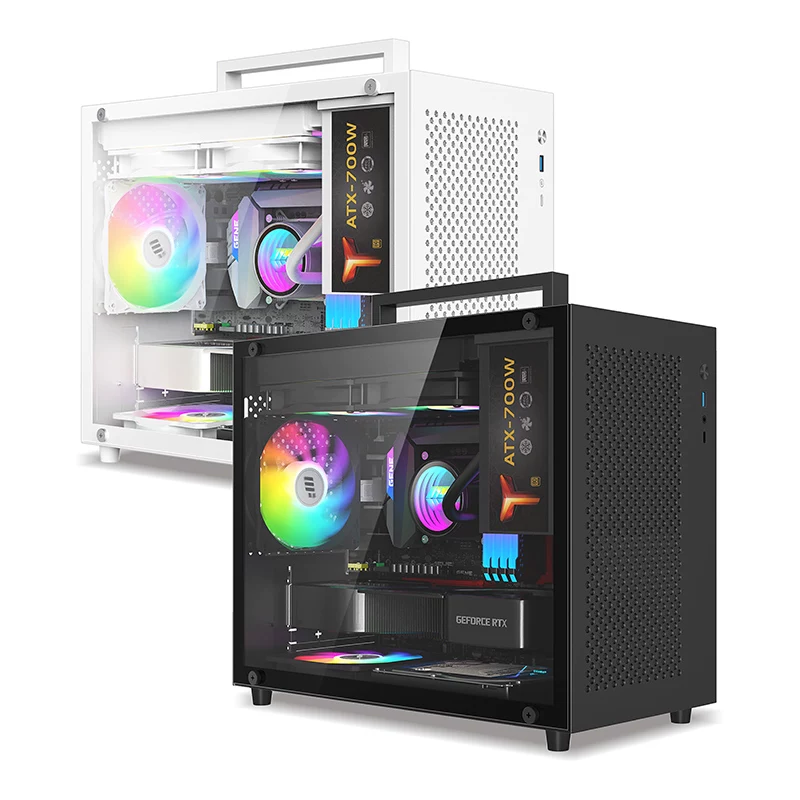 Корпус для компьютера Fish Nest S9 форм-фактор M-ATX с воздушным охлаждением, белый, водяное охлаждение 240, боковое стекло, настольный мини-десктоп