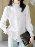 Модная белая рубашка, яркий броский стиль, 2025 года, осенняя, французский стиль, изысканный стиль