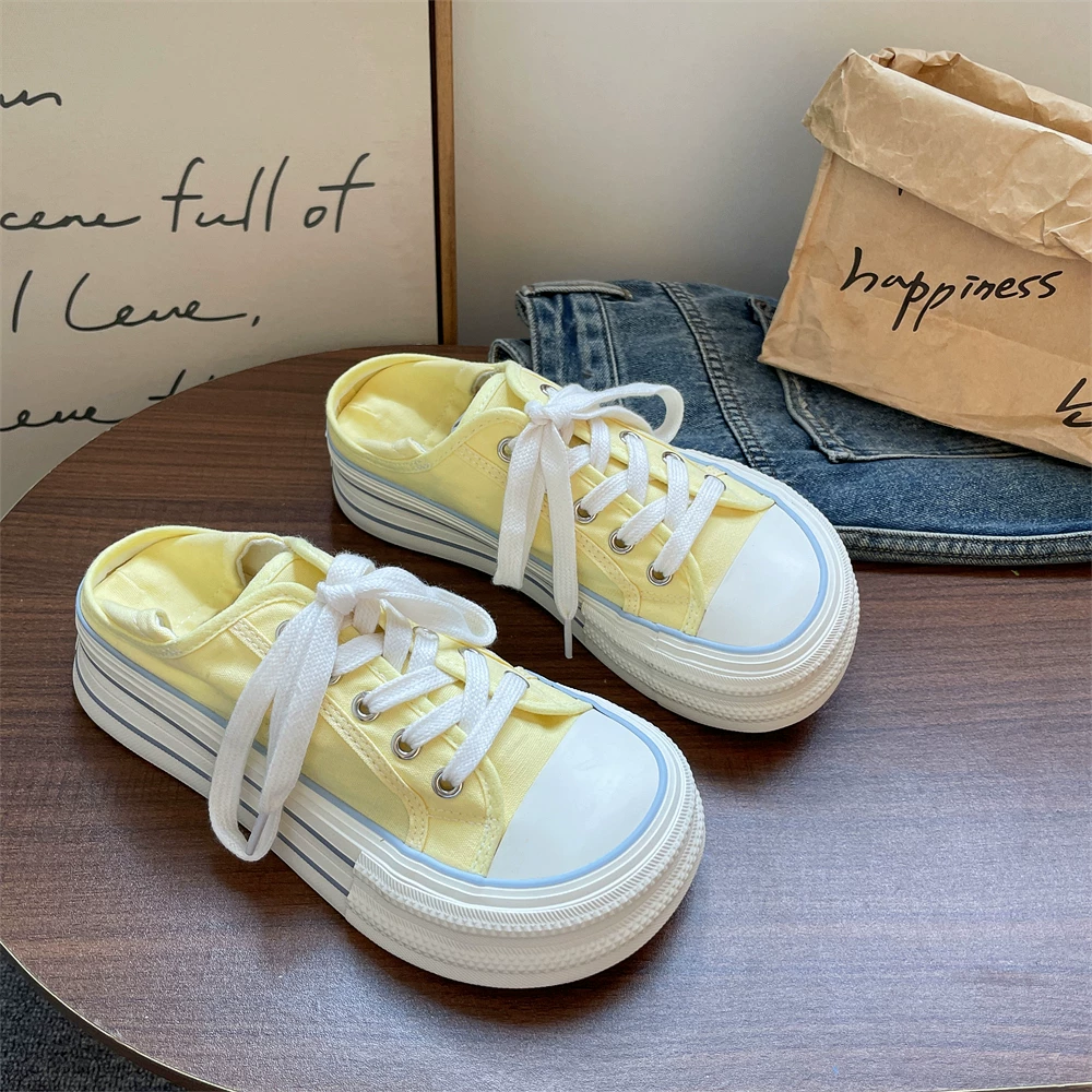 Летние Mango Toe толстая подошва кроссовки из холста для женщин, можно носить на обеих ногах, полусликовые белые кеды, тонкие кроссовки