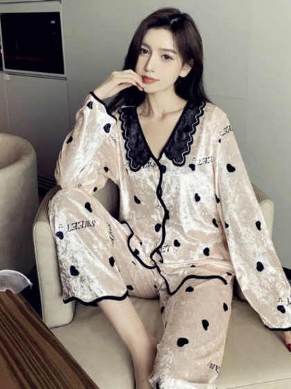 睡衣女金丝绒秋冬新款宽松长袖长裤家居服套装居家可外穿开衫套装