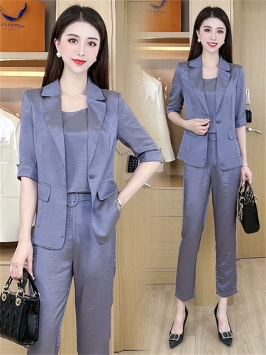 Классический костюм, летний комплект, тонкий комбинезон, элитные штаны, изысканный стиль, легкий роскошный стиль, 2025 года, в западном стиле, 3 предмета