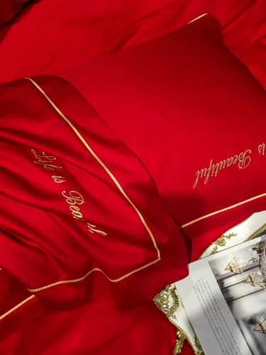 Хлопковый комплект, красный чай улун Да Хун Пао, простыня, пододеяльник, покрывало, 4 предмета, простой и элегантный дизайн, европейский стиль, с вышивкой