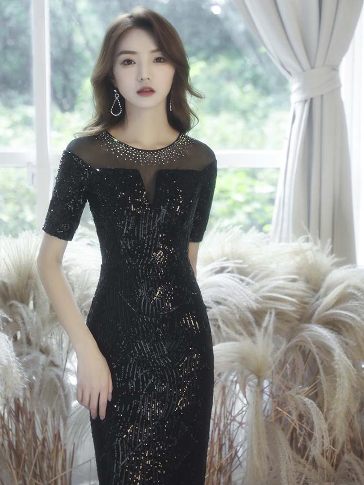 Black elite advanced evening dress, 2022 collection, 