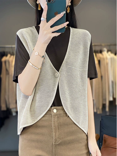 Летний трикотажный жилет, майка топ, кардиган, рубашка, V-образный вырез