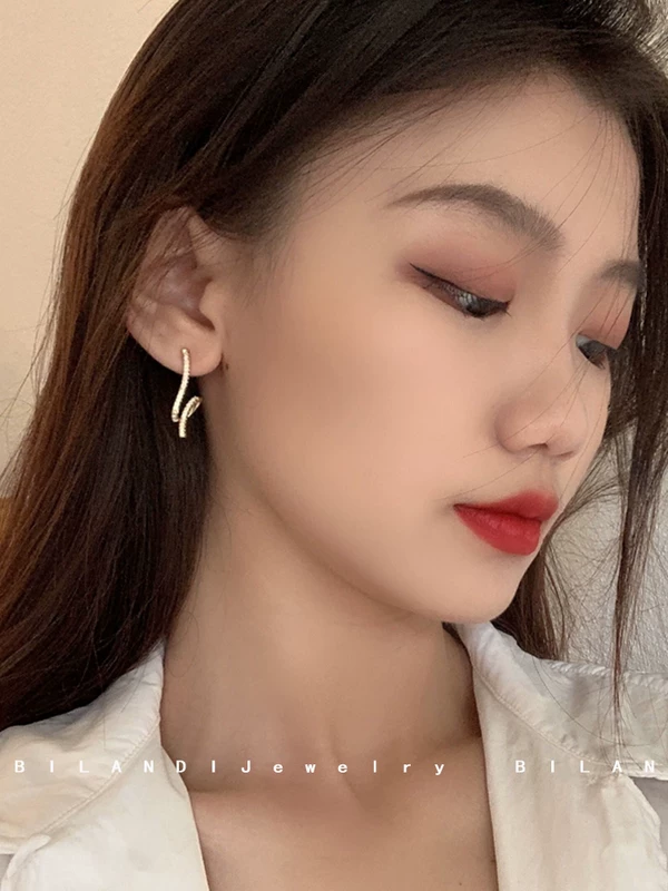 比兰迪 Sophisticated fashionable earrings with zircon, silver 925 sample, light luxury style