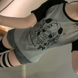 Оригинальная приталенная, универсальная и милая черно-серая футболка реглан Lovely Home Summer New с коротким рукавом