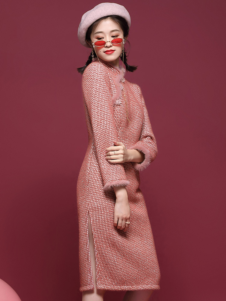 Winter retro cheongsam, lightweight dress, long sleeve, increased thickness