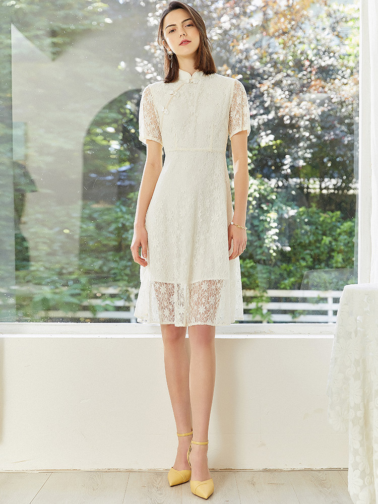 White lace dress, summer retro cheongsam, skirt, 2021 years, city style
