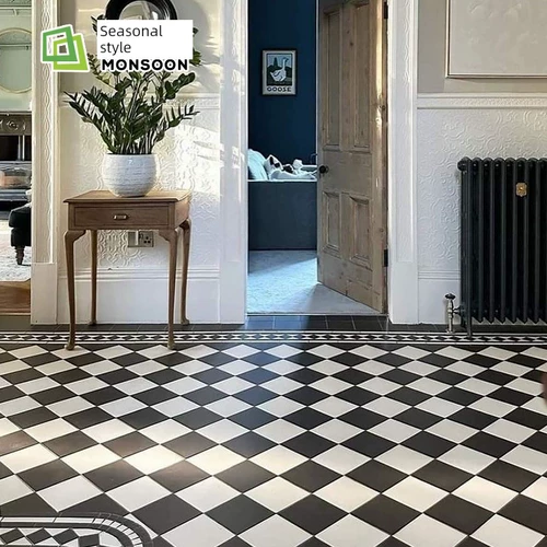 Французская входная мозаика, черно-белая антикварная восьмиугольная шахматная доска для ванной комнаты, кухни, противоскользящая напольная плитка