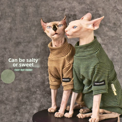 Контроль полосы Y·H!Антикварный трикотаж с начесом, весенне-осенняя теплая одежда для лысых кошек сфинкса на немецком языке.