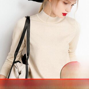 Cashmere Sweater Half Turtleneck Sweater Women's Pullover Autumn and Winter Short Size Long Sleeve Knitted Bottom Sweater