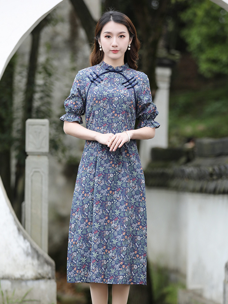 如意风 Long retro cheongsam, dress, Chinese style