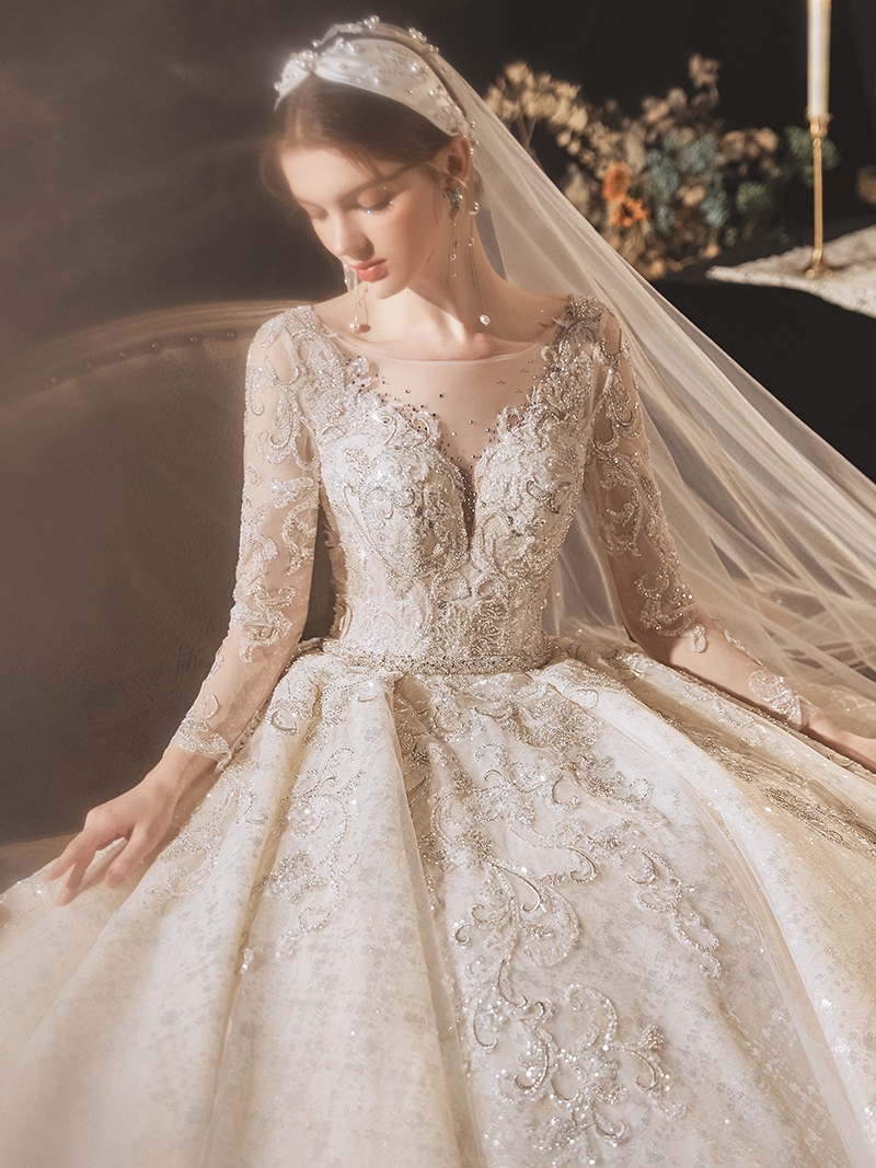 Advanced winter wedding dress for bride, long sleeve, french style