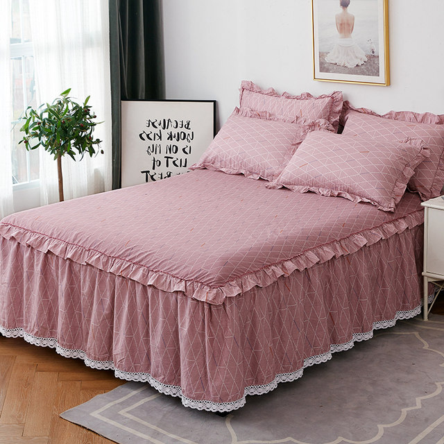 Bedspread bed cover non-slip bed skirt single piece cotton protection dustproof rice sheet 1 three-piece set lace princess