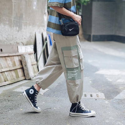 49th Day Spring and Autumn patchwork collar workwear nine-point pants mens trendy Japanese T loose casual pants for small feet