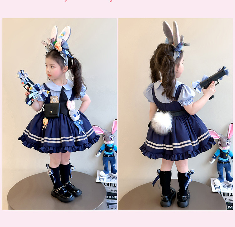Girls' Bunny Police Officer Judy Summer Dress Children's 2026 New Style Girls' Summer Cosplay Lolita Princess Dress — 13