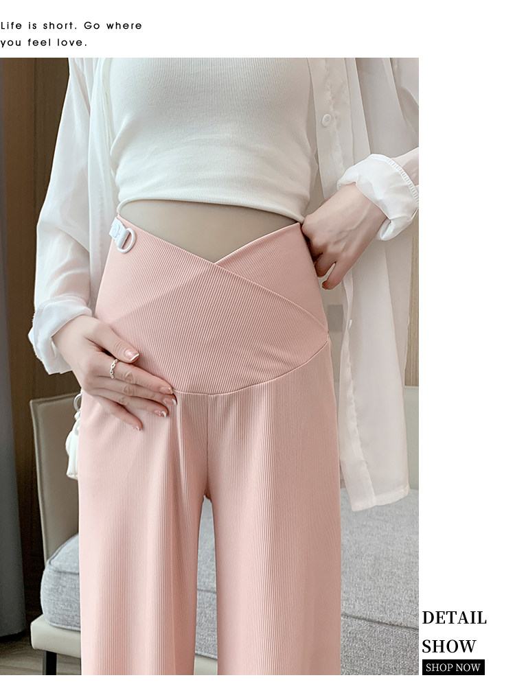 Maternity Pants Ice Silk Summer Thin Wide-Leg Pants Belly Support Straight Casual Pants Plus Size Summer Leggings for Women — 17